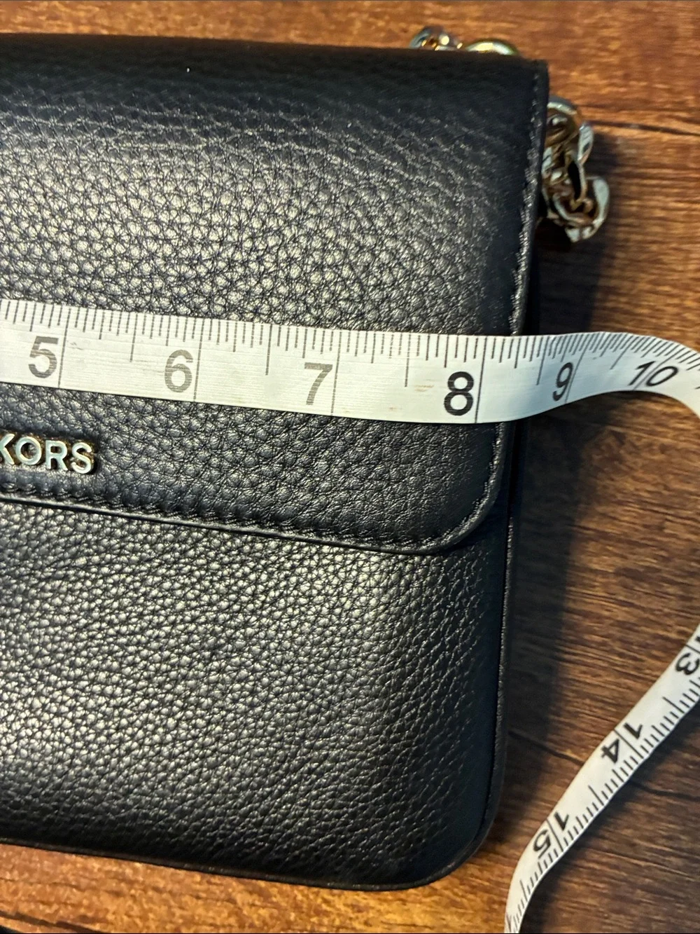 Michael Kors Black Leather Crossbody with Gold Chain Accent